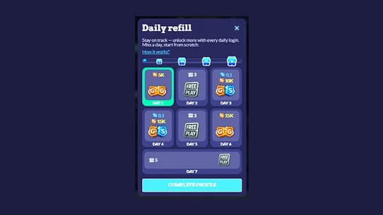 daily refill popup with rewards