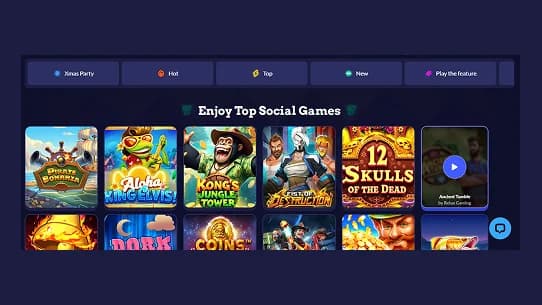 game categories menu with top social games