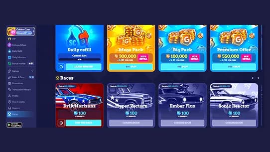 game selection dashboard with offers