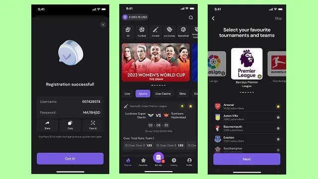 mobile app screens showing user registration