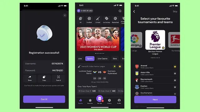 mobile app screens showing user registration